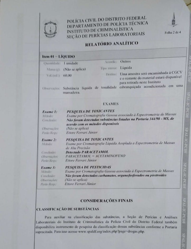 Laudo de bebê com paracetamol na mamadeira