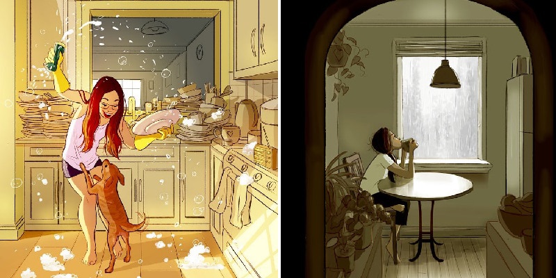 Ilustradora desenha como é morar sozinha