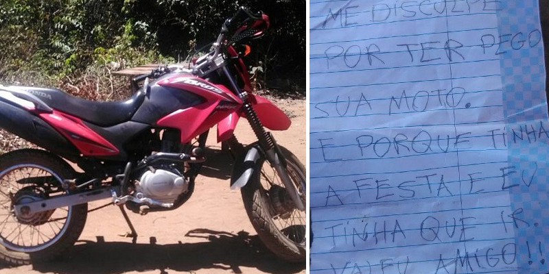 A moto foi deixada abandonada em uma estrada