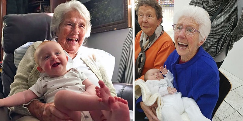 Veja a reação contagiante desses avós ao conhecer seus netos pela primeira vez