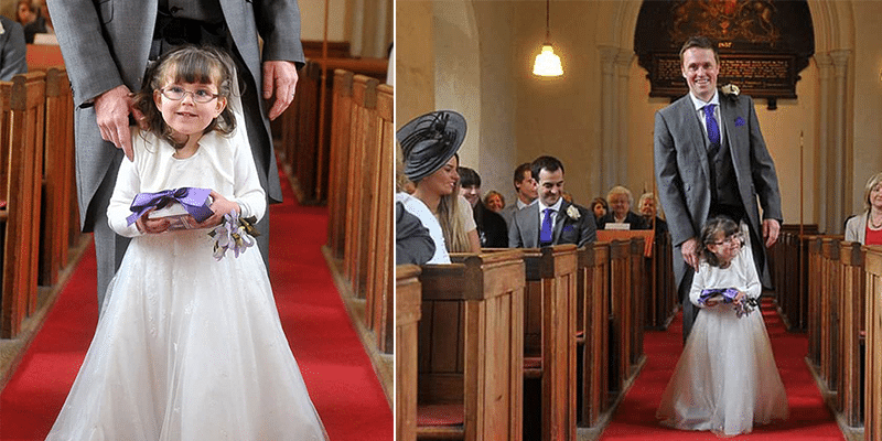 Menina com paralisia cerebral emociona ao realizar sonho de ‘caminhar’ até altar