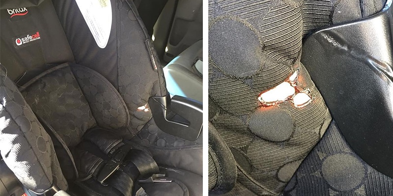 Cadeirinha de bebê queima no sol em carro. E mãe faz alerta ao mostrar o que poderia acontecer com filho