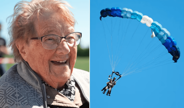 Vovó de 103 anos bate recorde de salto de paraquedas