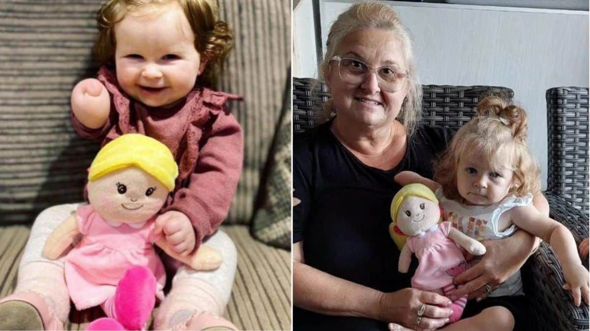 Avó carinhosa, faz boneca sem antebraço para representar a neta.